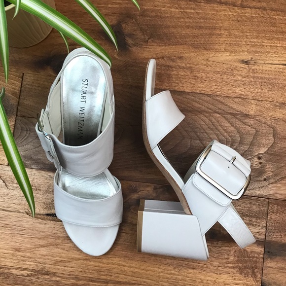 Stuart Weitzman Shoes - Stuart Weitzman Light Dove Grey City Sandal Block Heel Sandal